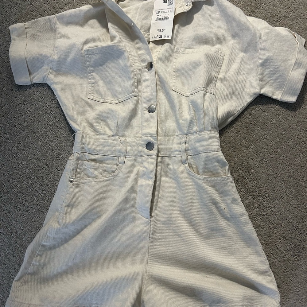 Zara beige denim romper with shorts XS